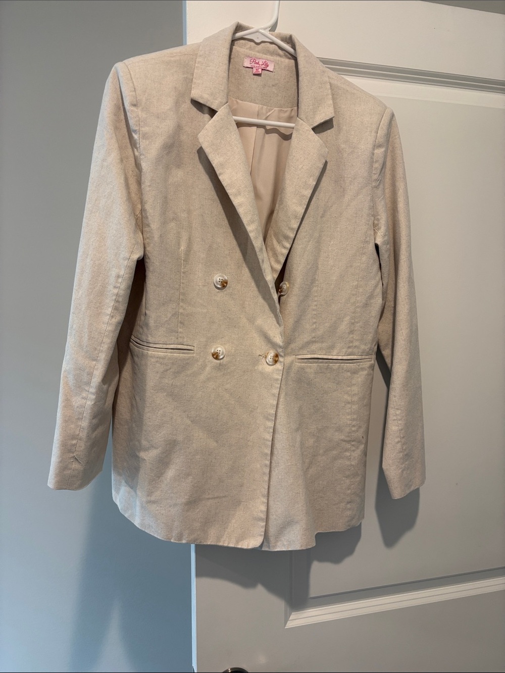 Pink Lily Cream Double-Breasted Blazer